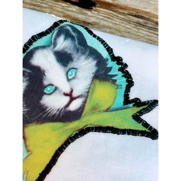 Vintage pair 1930s Creepy Eyes cat Face Applique Tea towels Dish Towels - Picture 8 of 9
